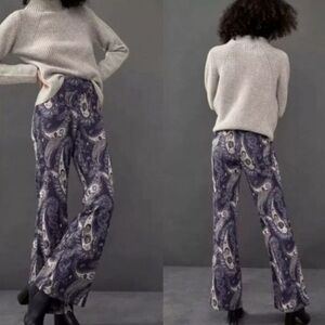 Maeve Maria Pants Womens 6 Blue Paisley Metallic Flare Anthropologie